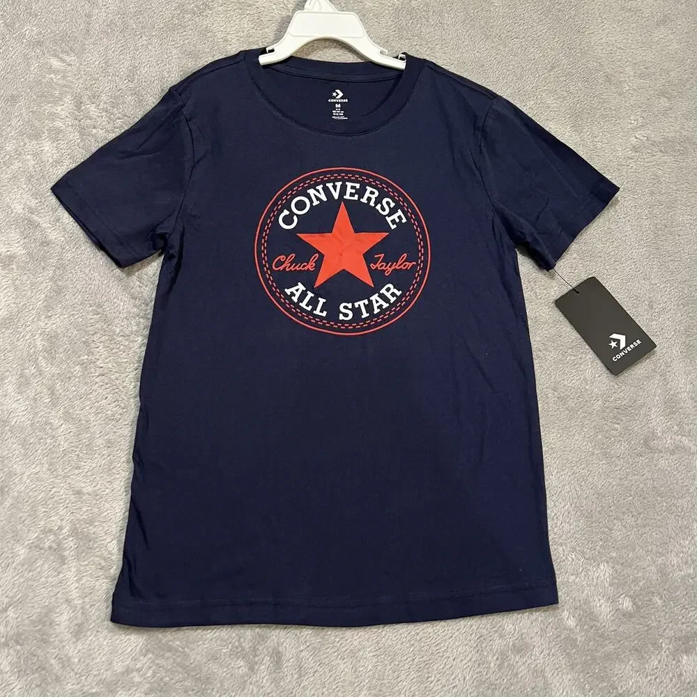 Converse Shirt Youth Medium 10-12 Navy Chuck Taylor All Star Graphic Tee New